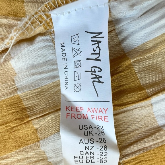 NWT | NASTY GAL PLUS SIZE SMOCKED GINGHAM MIDI DRESS LEMON YELLOW | SIZE 22 - Picture 11 of 12